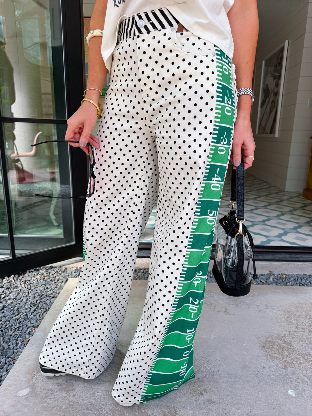 GAME DAY POLKA DOT CONTRAST WIDE LEG JEANS