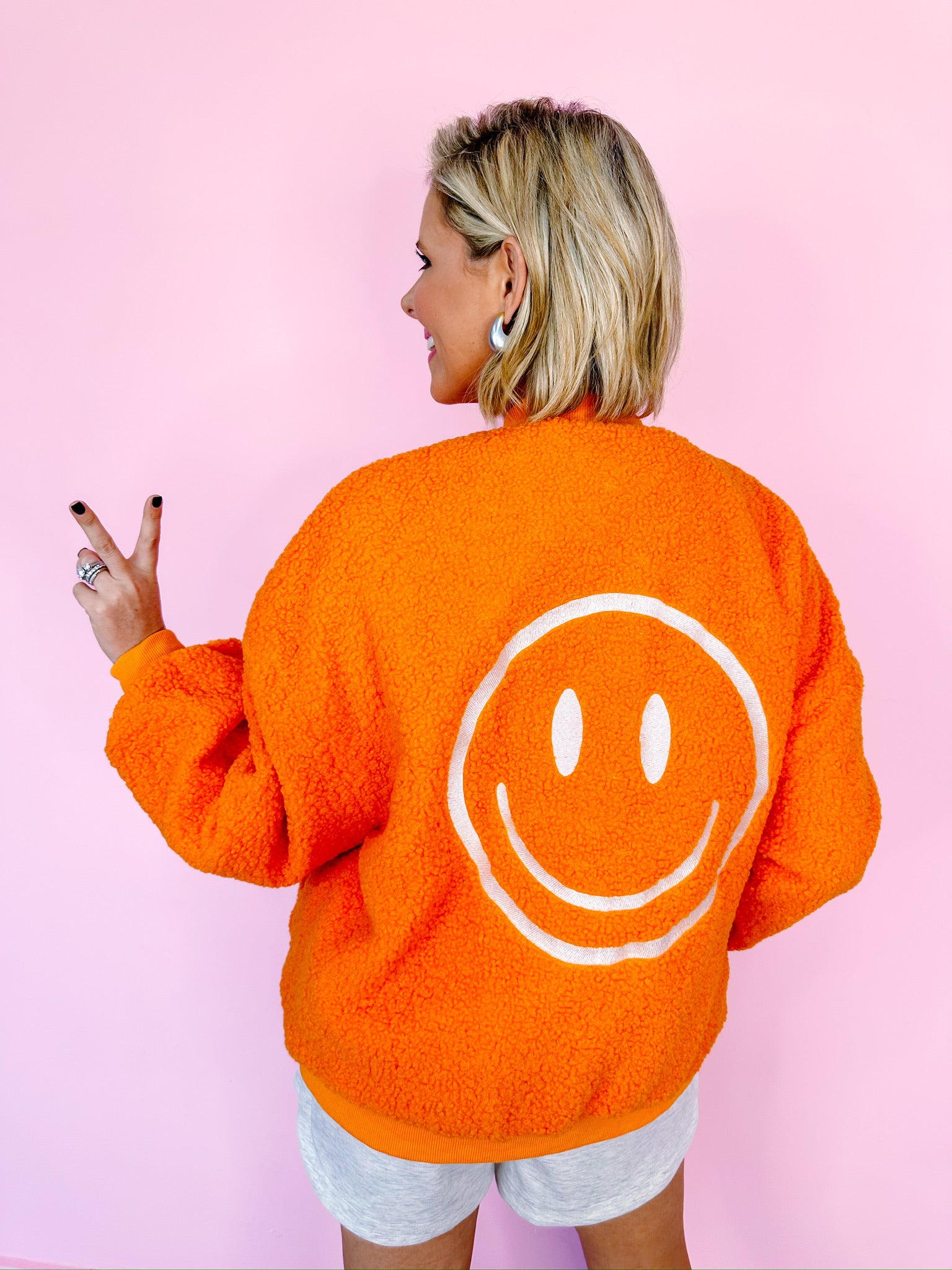 SO SMILEY SHERPA BOMBER JACKET - ORANGE