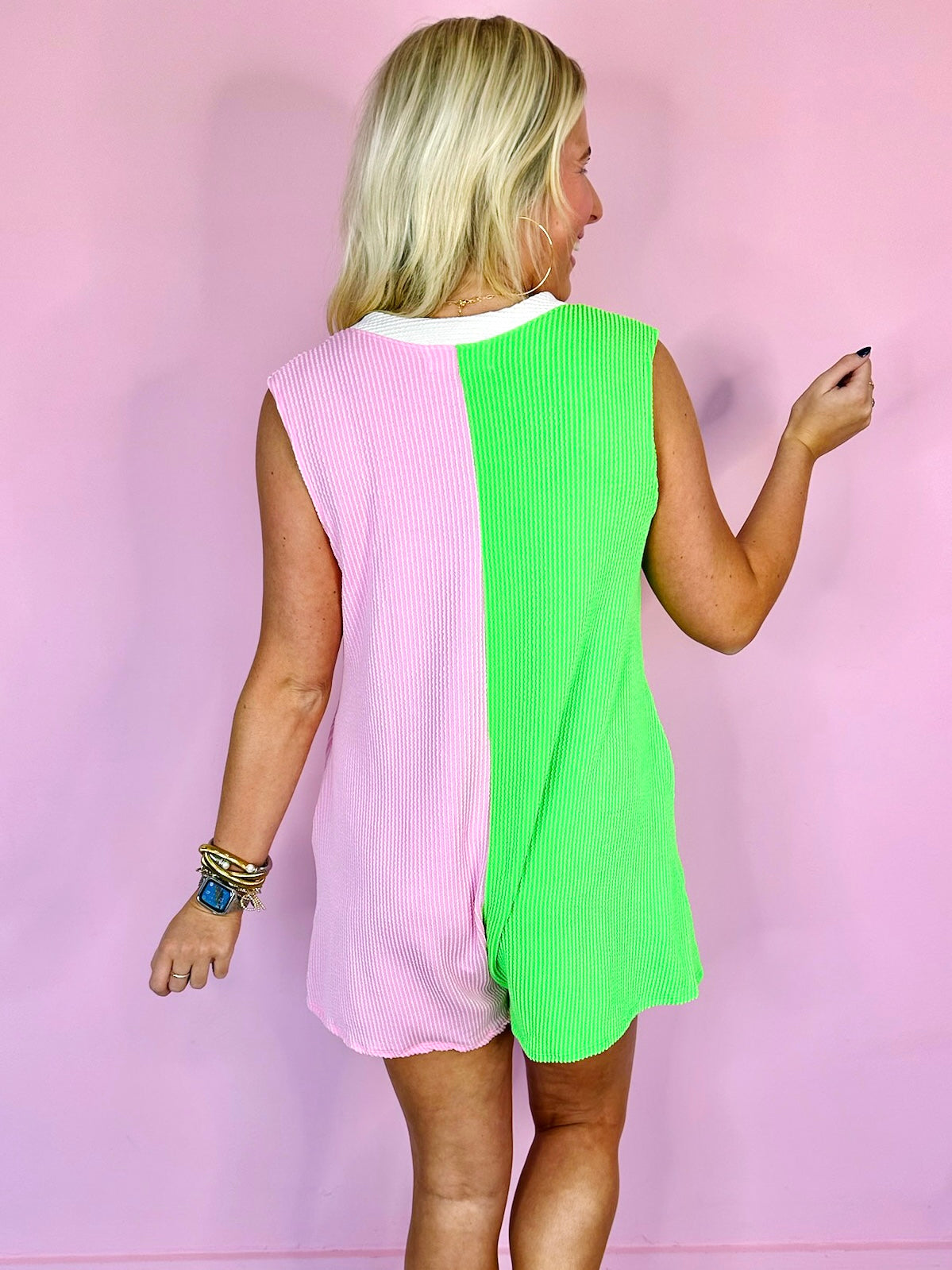 BE MY COLORBLOCK ROMPER - GREEN/PINK