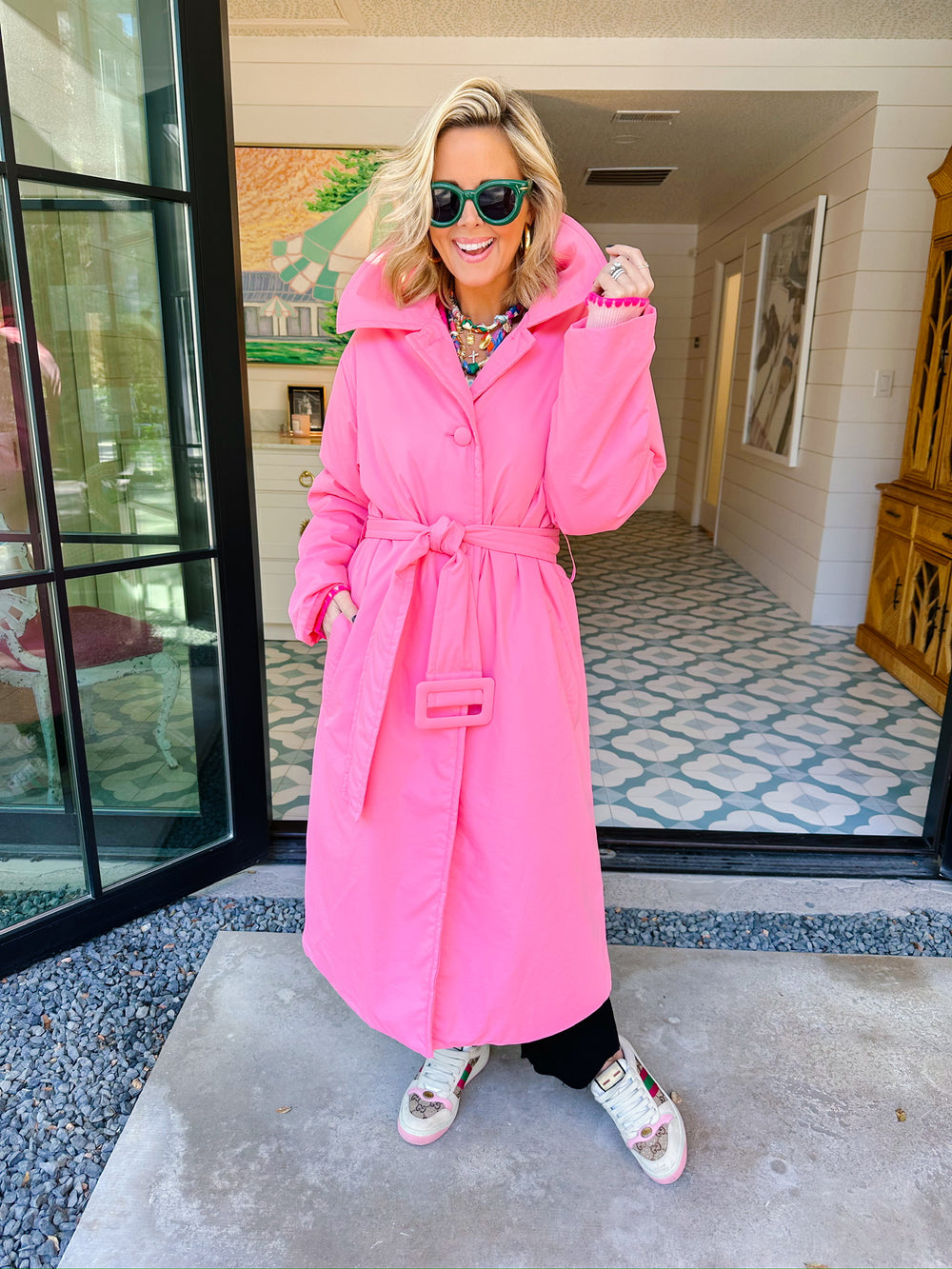 THINK PINK BELTED TRENCH COAT
