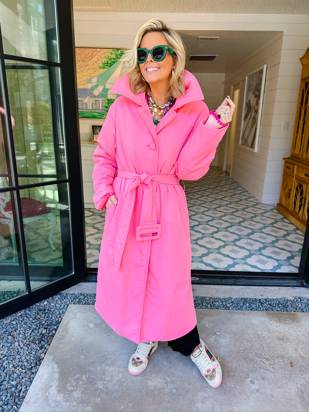 THINK PINK BELTED TRENCH COAT