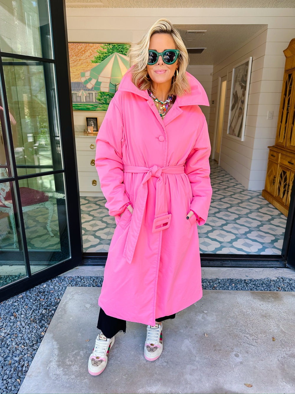 THINK PINK BELTED TRENCH COAT