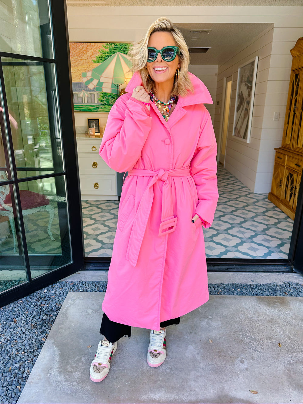 THINK PINK BELTED TRENCH COAT