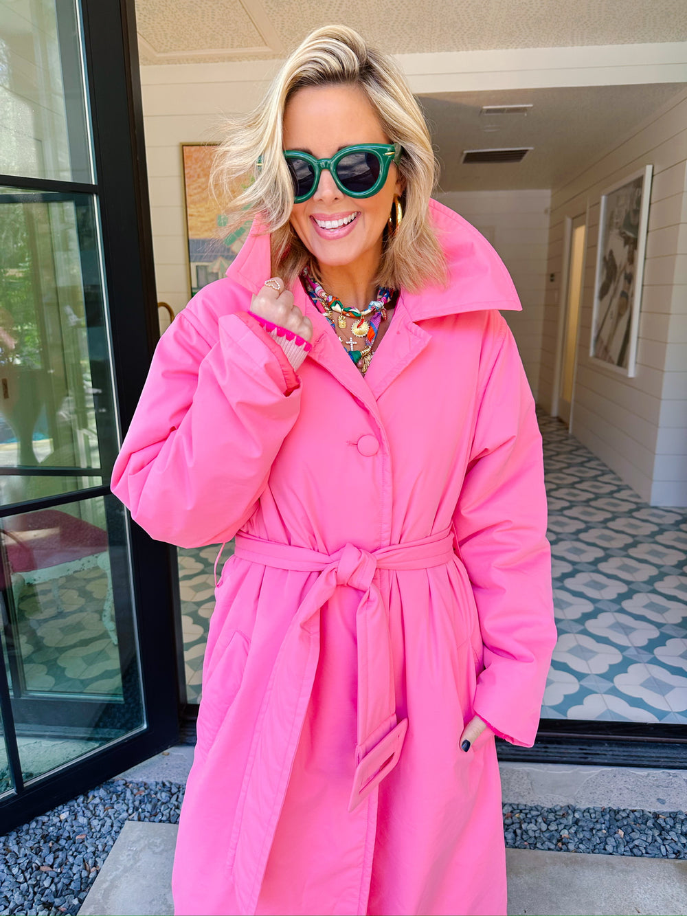 THINK PINK BELTED TRENCH COAT