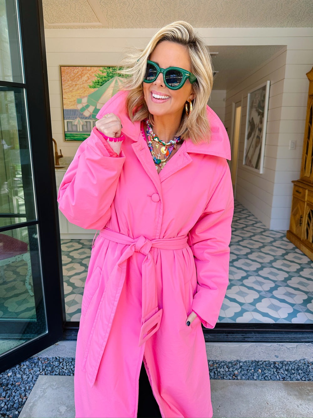 THINK PINK BELTED TRENCH COAT