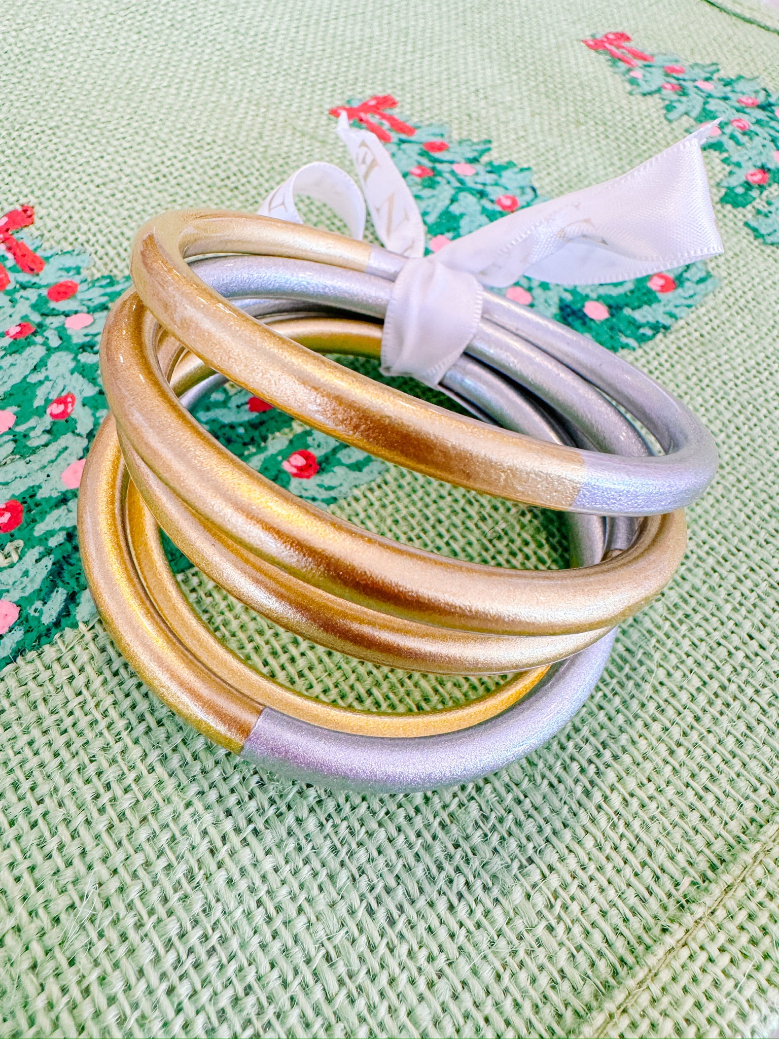 COLORBLOCK BANGLE SET - SILVER/GOLD