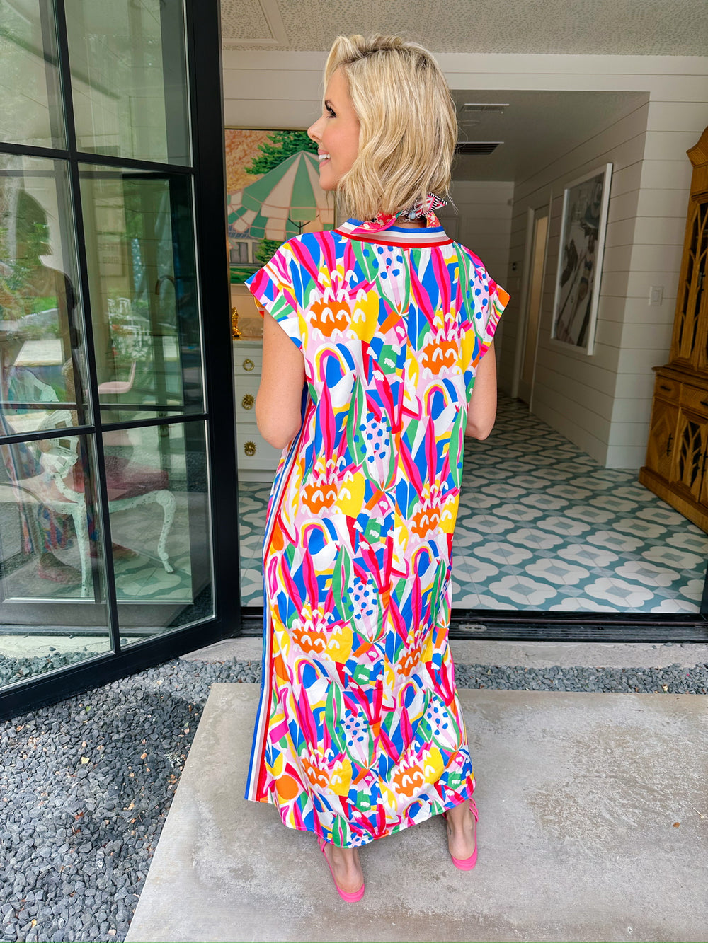 ESCAPE THE DAY COLORFUL STRIPE TRIM MIDI DRESS