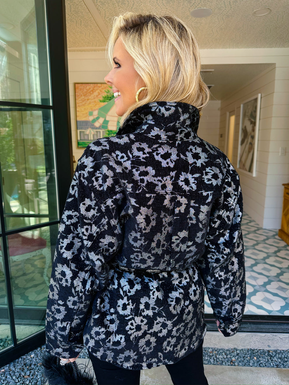 GIUNI FLORAL JACQUARD TOP - BLACK