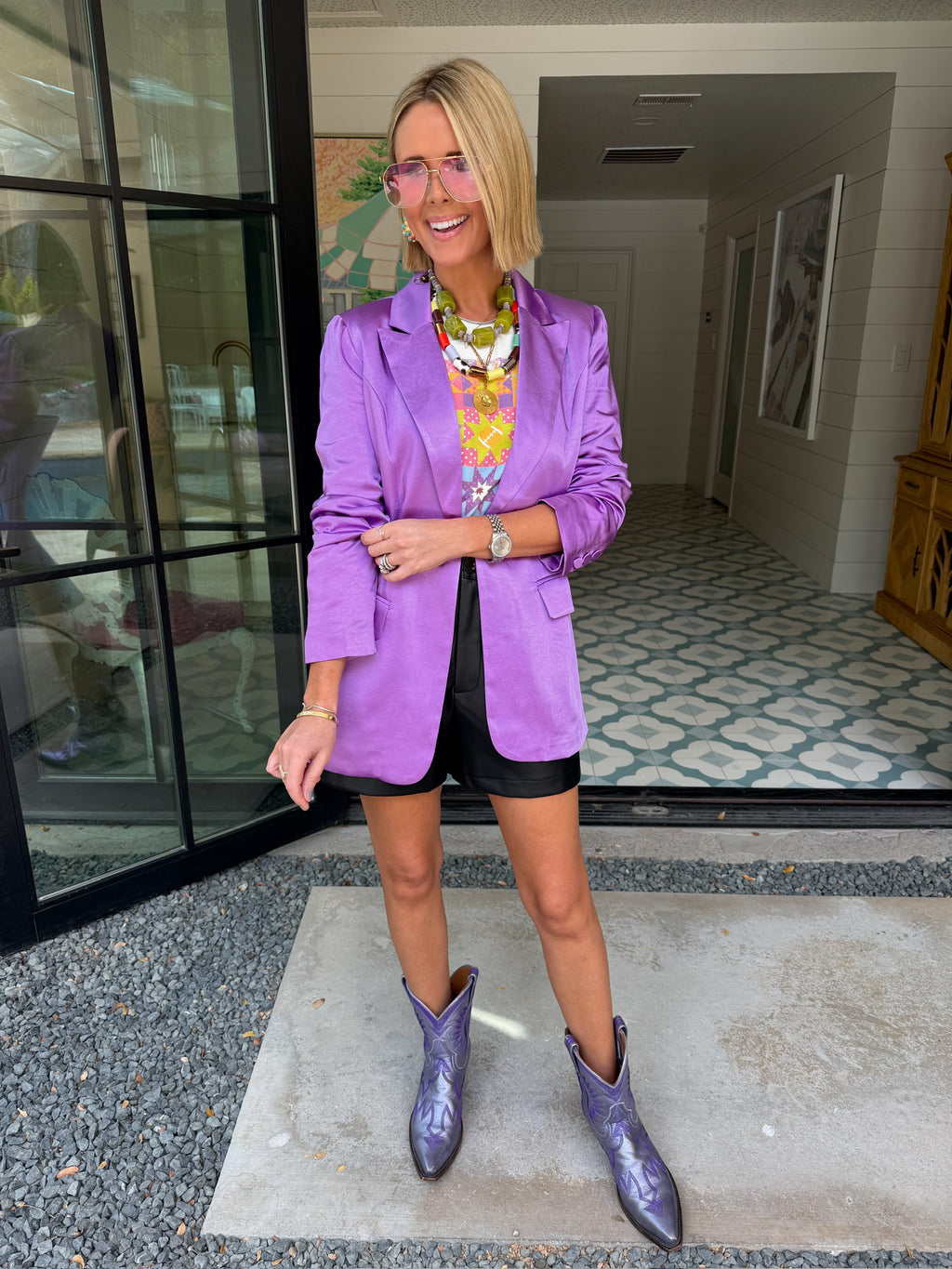 SET THE TONE SATIN BLAZER - PURPLE