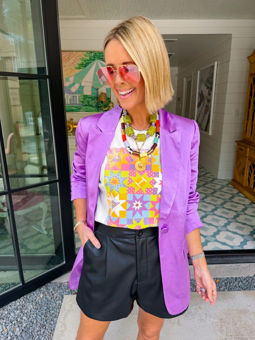 SET THE TONE SATIN BLAZER - PURPLE