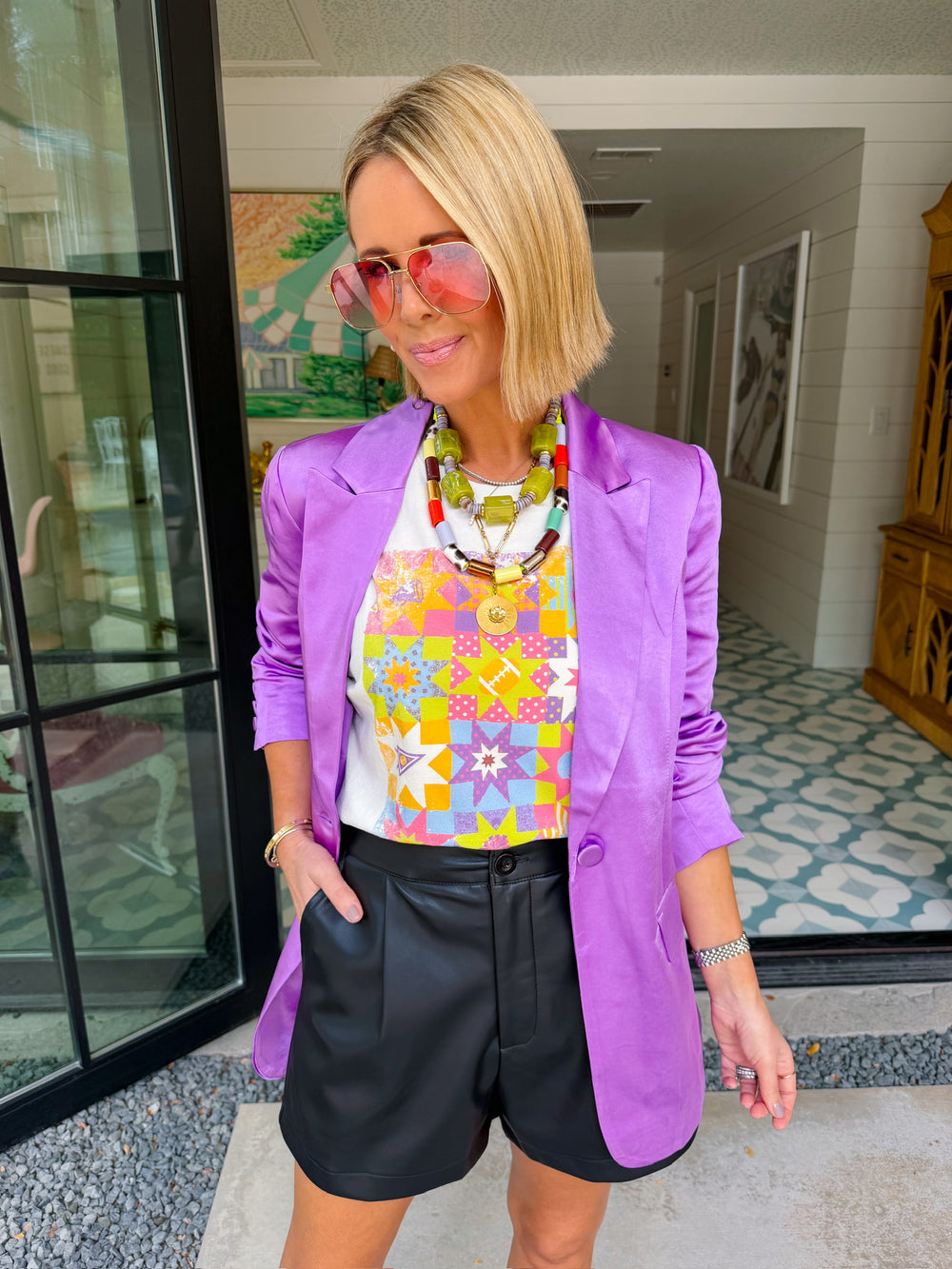 SET THE TONE SATIN BLAZER - PURPLE