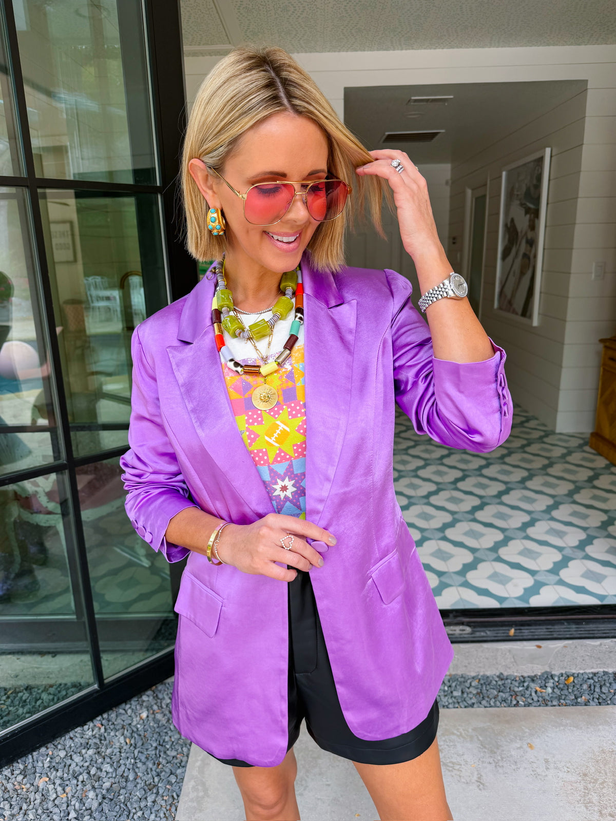SET THE TONE SATIN BLAZER - PURPLE