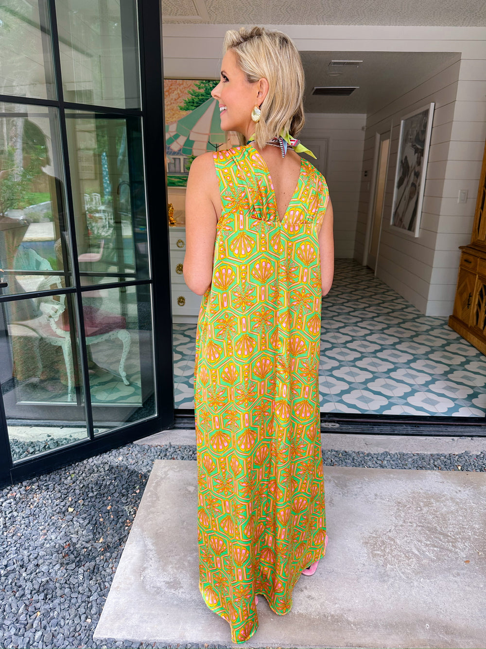 JOLENE PALMETTO RUCHED STRAP MAXI DRESS - GREEN