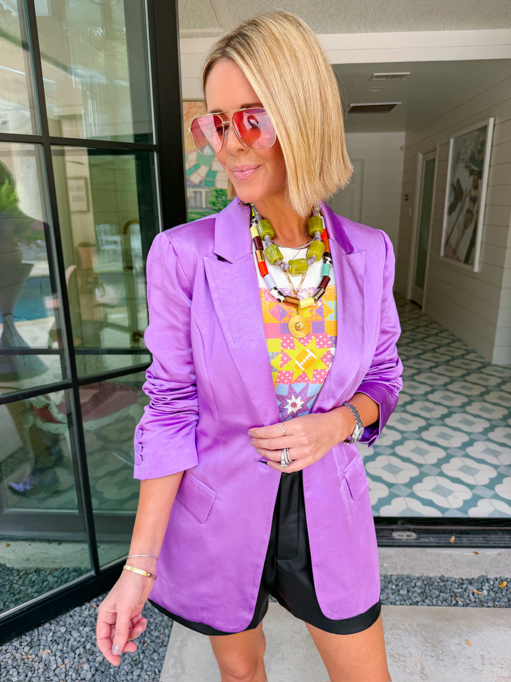 SET THE TONE SATIN BLAZER - PURPLE