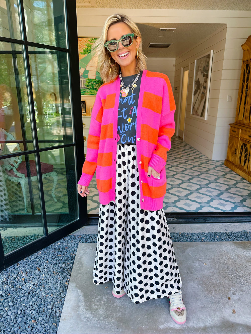 STRAIGHT UP COZY STRIPE CARDIGAN - PINK/ORANGE