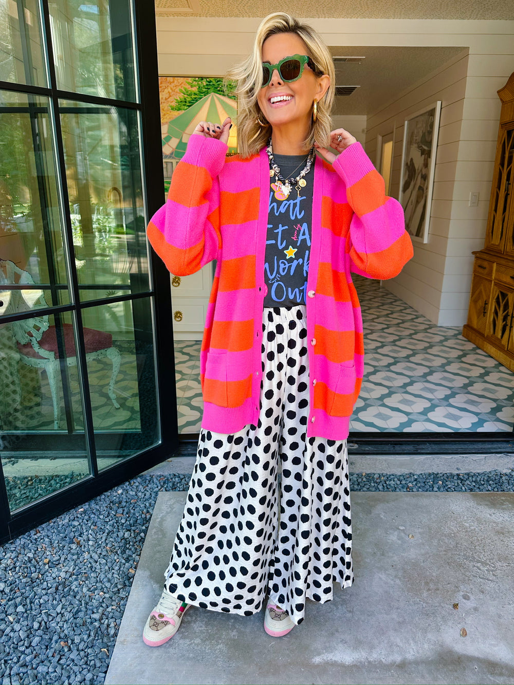 STRAIGHT UP COZY STRIPE CARDIGAN - PINK/ORANGE