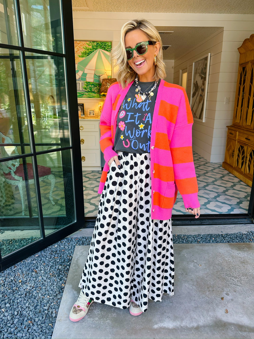 STRAIGHT UP COZY STRIPE CARDIGAN - PINK/ORANGE