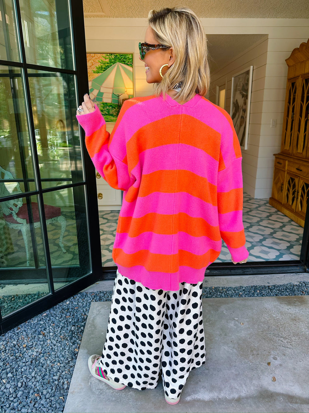 STRAIGHT UP COZY STRIPE CARDIGAN - PINK/ORANGE