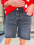 JEN HIGH RISE MID LENGTH DENIM SHORTS - BLACK