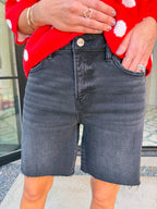 JEN HIGH RISE MID LENGTH DENIM SHORTS - BLACK