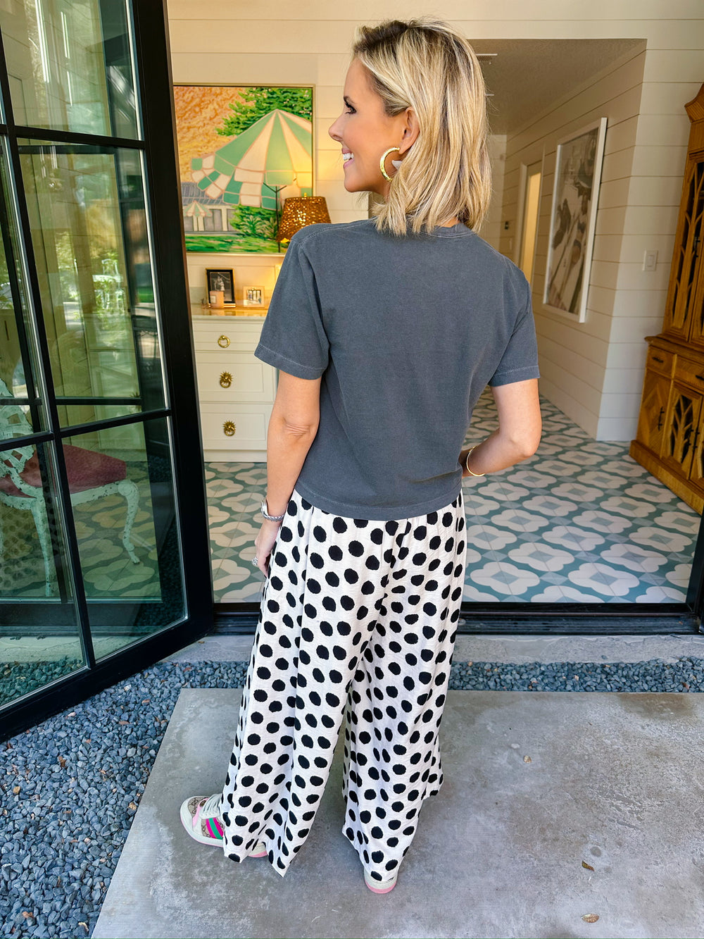 POLKA DOT PARTY WIDE LEG PANTS - BLACK/WHITE