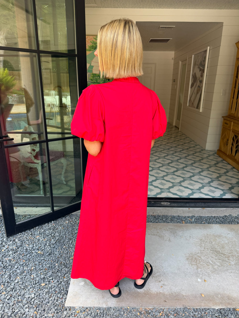 BE YOURSELF APPLIQUE PUFF SLEEVE MIDI DRESS - RED