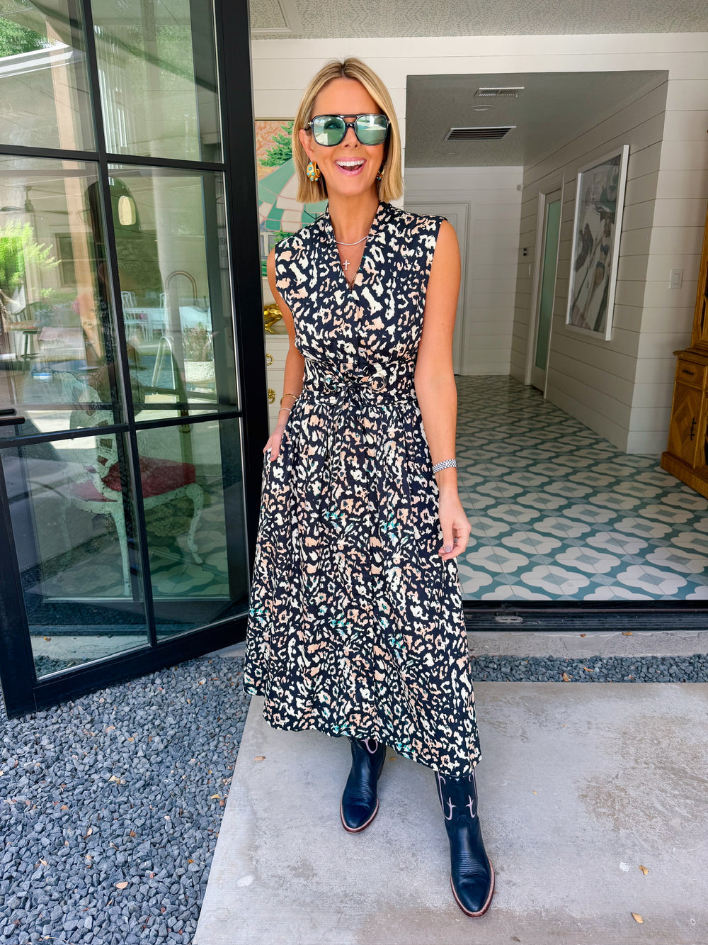 LEOPARD STATE OF MIND MIDI DRESS - BLACK