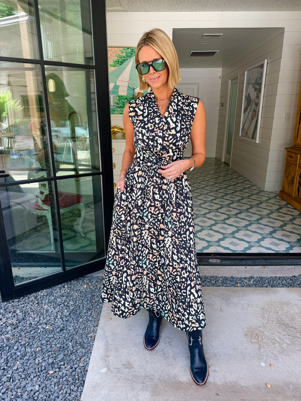 LEOPARD STATE OF MIND MIDI DRESS - BLACK