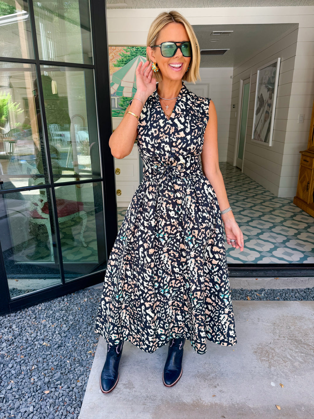 LEOPARD STATE OF MIND MIDI DRESS - BLACK