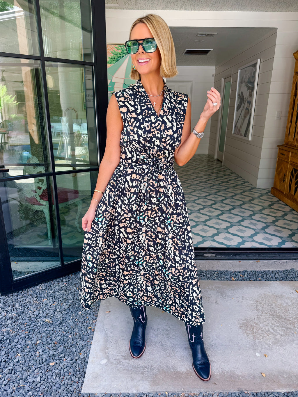 LEOPARD STATE OF MIND MIDI DRESS - BLACK