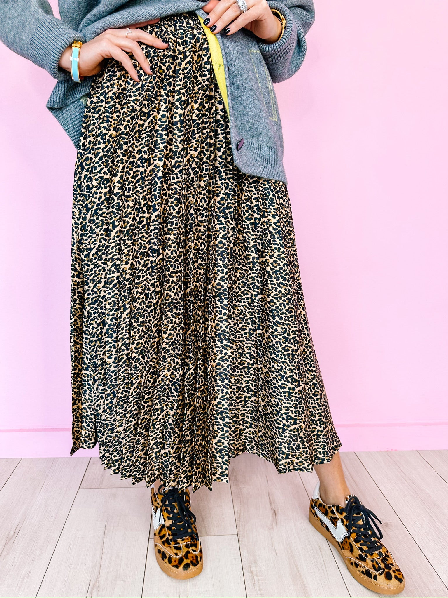 CELLIE PLEATED LEOPARD MAXI SKIRT