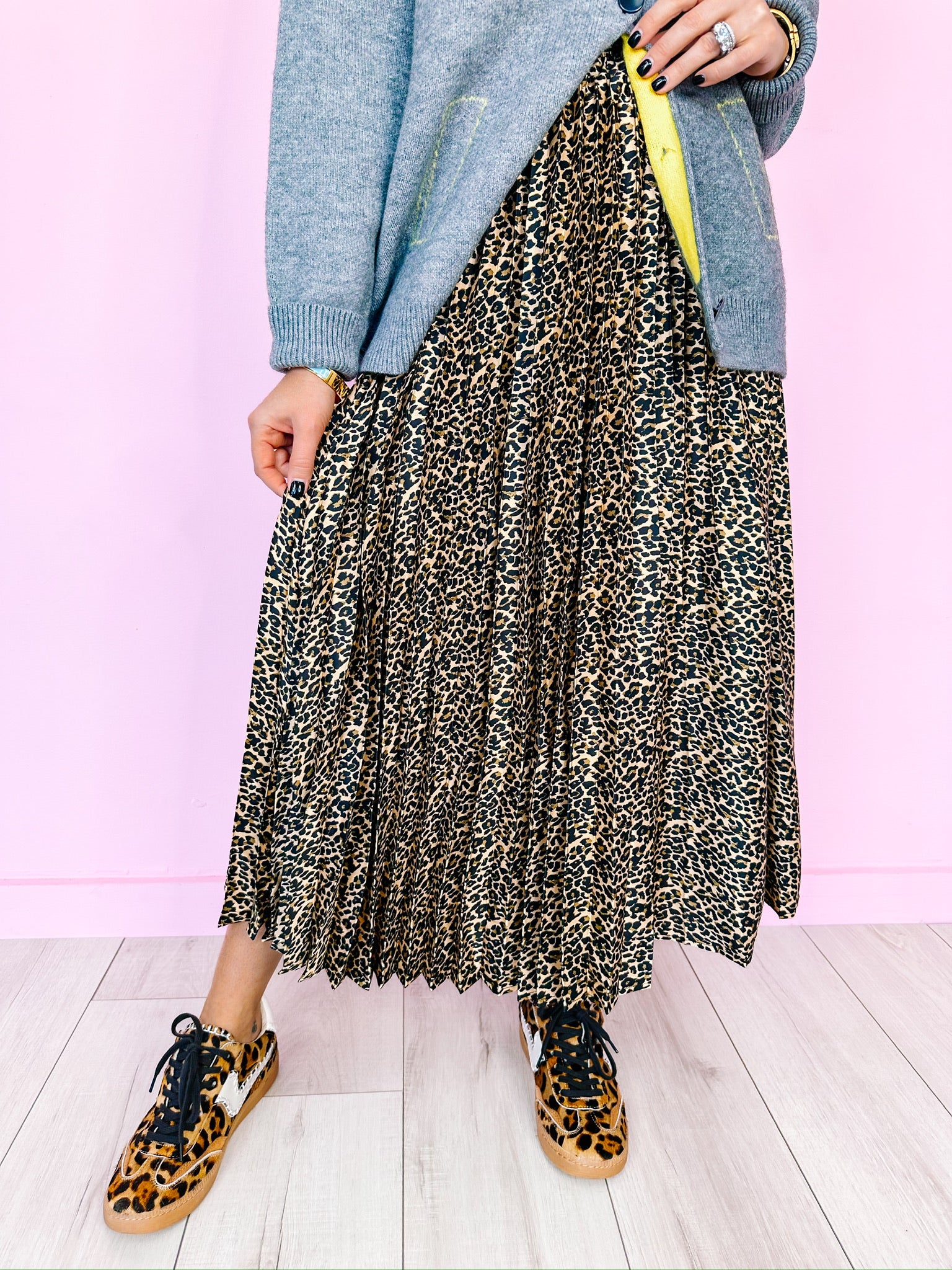 CELLIE PLEATED LEOPARD MAXI SKIRT