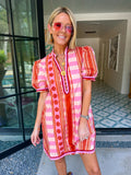CONNECT THE DOTS CONTRAST STRIPE DRESS - RUST PINK
