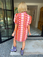 CONNECT THE DOTS CONTRAST STRIPE DRESS - RUST PINK