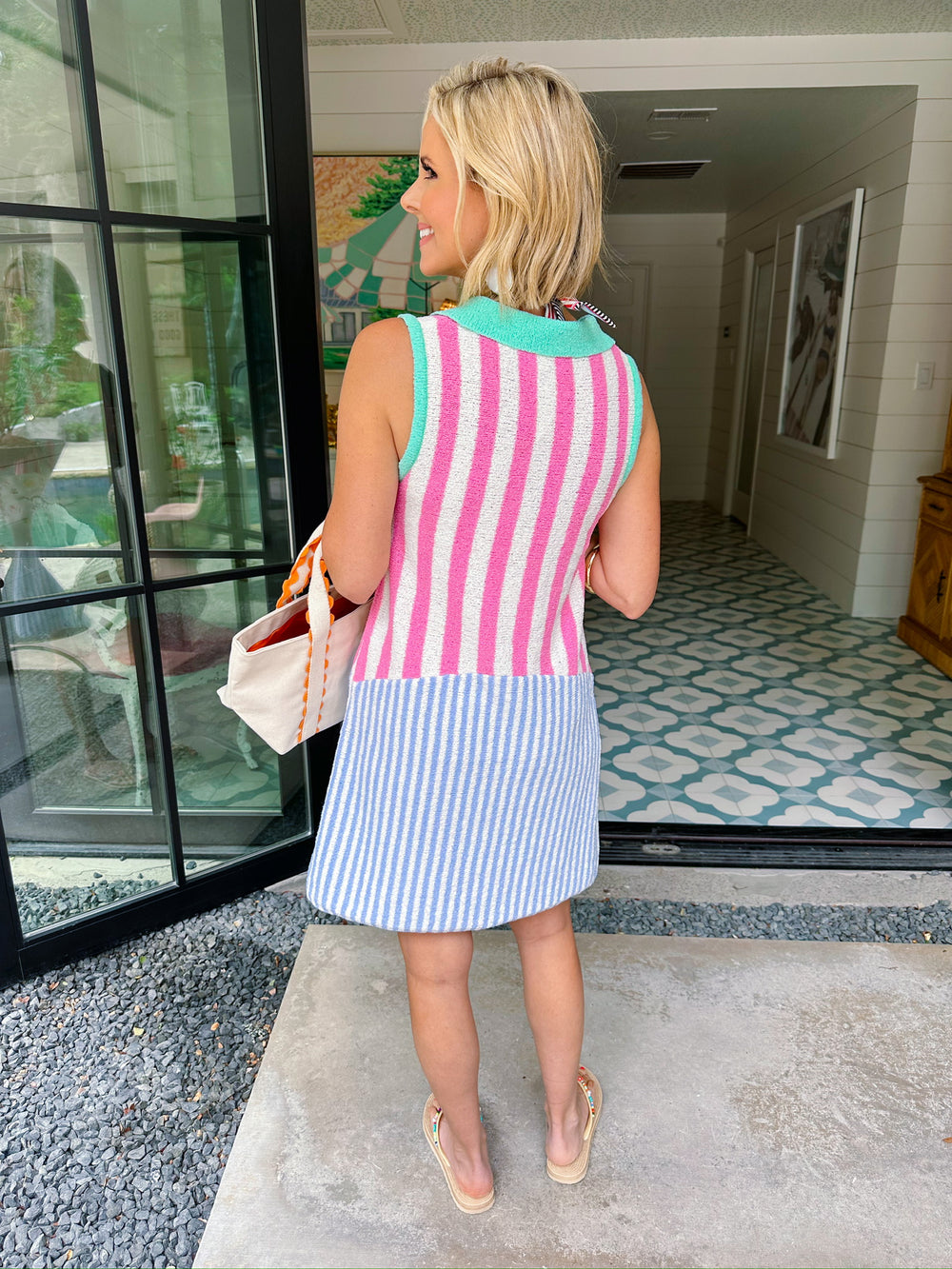 CABANA CLUB STRIPE COLOR BLOCK DRESS - PINK/BLUE