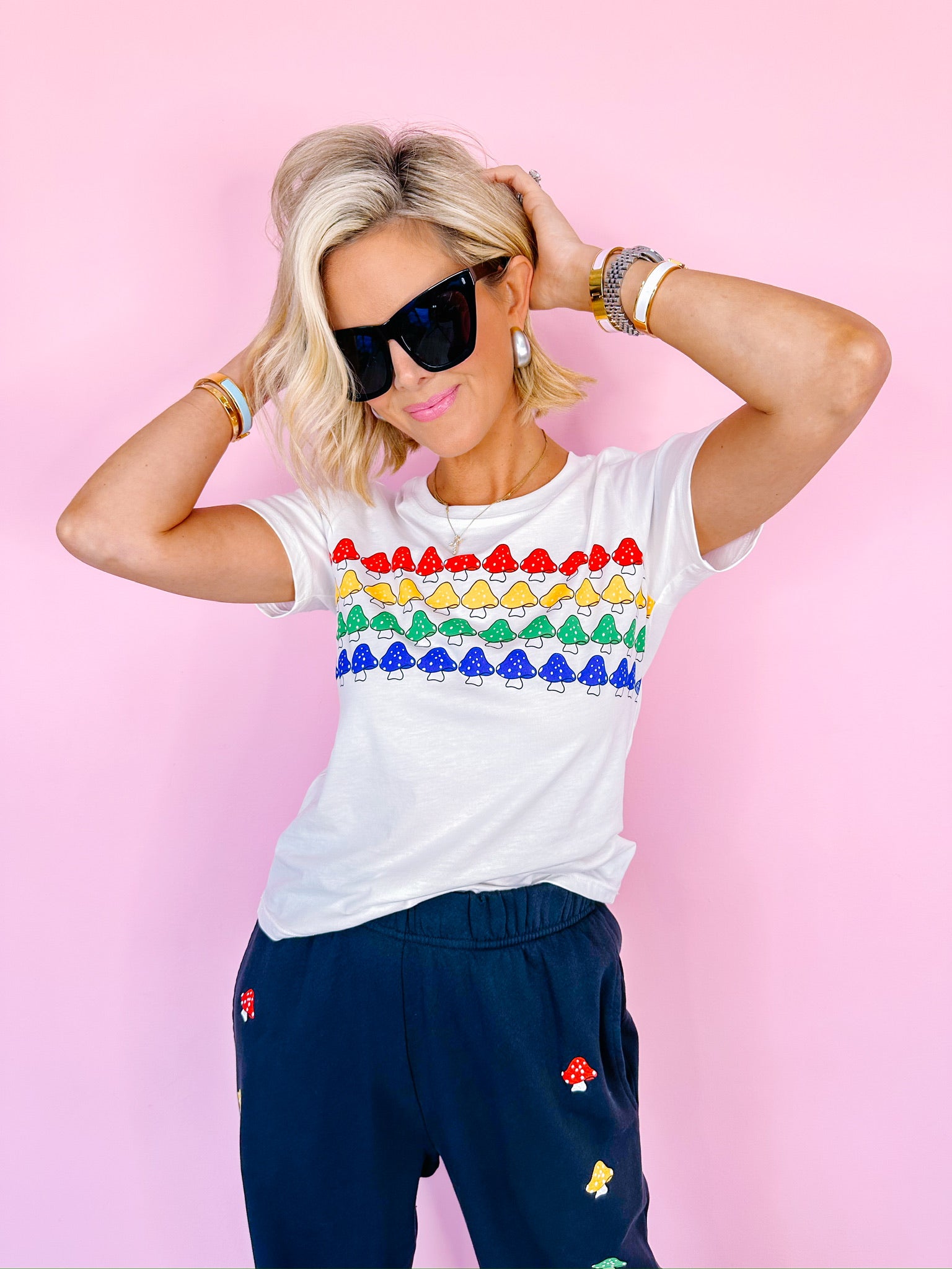 URSULA RAINBOW MUSHROOM BABY TEE - MILK