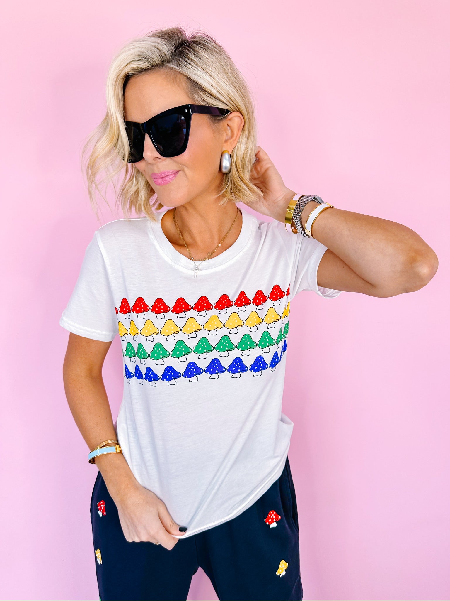 URSULA RAINBOW MUSHROOM BABY TEE - MILK