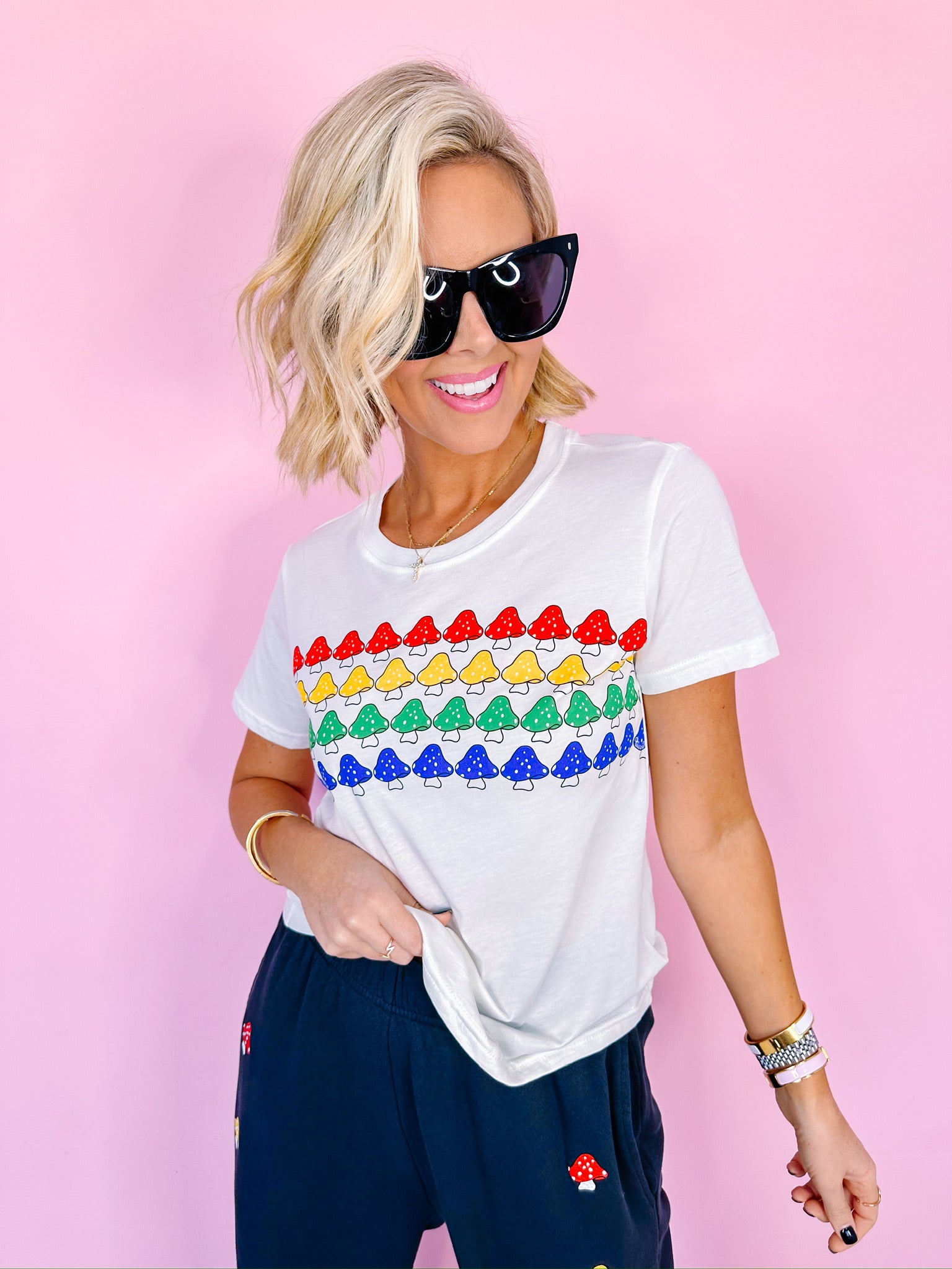 URSULA RAINBOW MUSHROOM BABY TEE - MILK