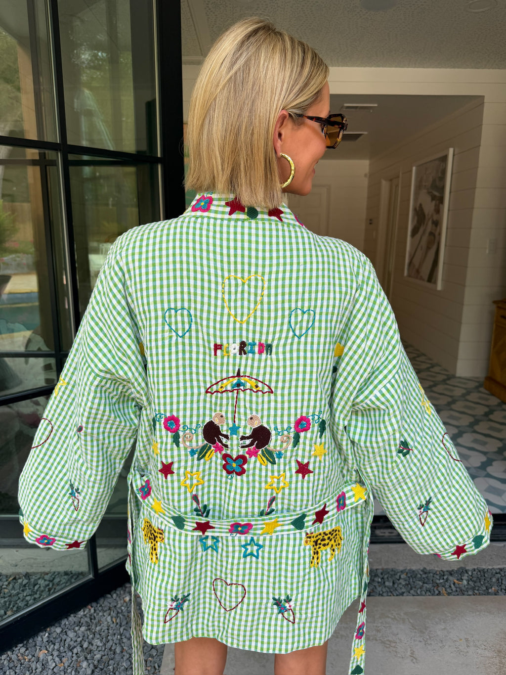 STATE OF SUNSHINE EMBROIDERED GINGHAM JACKET - GREEN