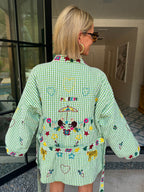 STATE OF SUNSHINE EMBROIDERED GINGHAM JACKET - GREEN
