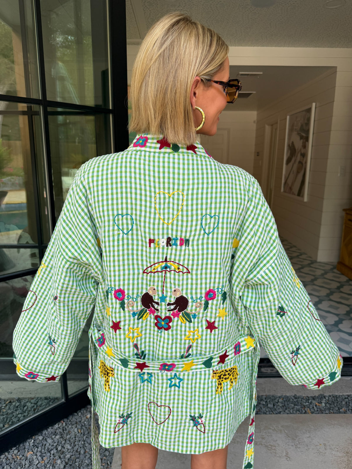 STATE OF SUNSHINE EMBROIDERED GINGHAM JACKET - GREEN