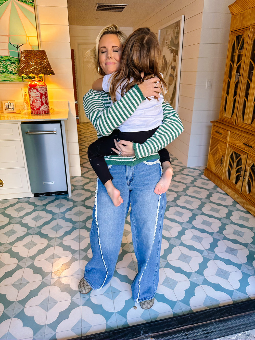 ALI STRIPE SWEATER CARDIGAN - GREEN