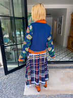FREE AS A BIRD FLORAL CONTRAST TRIM CARDIGAN - NAVY/ORANGE