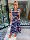 PAVE THE WAY PLAID ZIP UP MIDI DRESS - NAVY