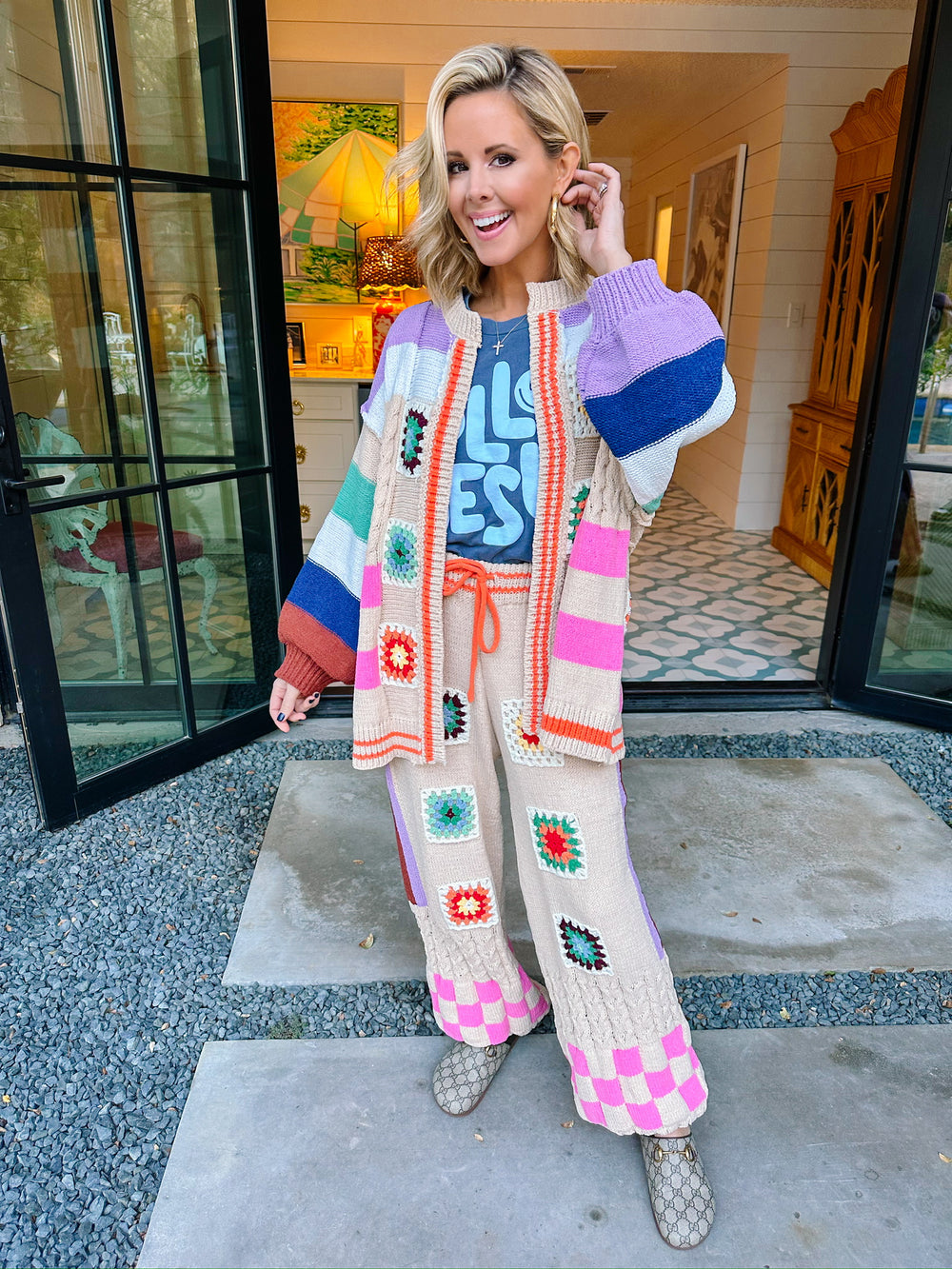 HAPPY DAYS CROCHET PANT SET - TAN