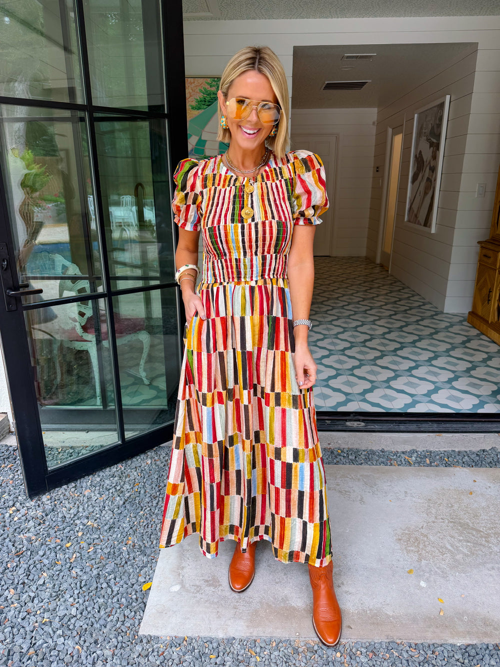 IT FALLS INTO PLACE SMOCKED MIDI DRESS