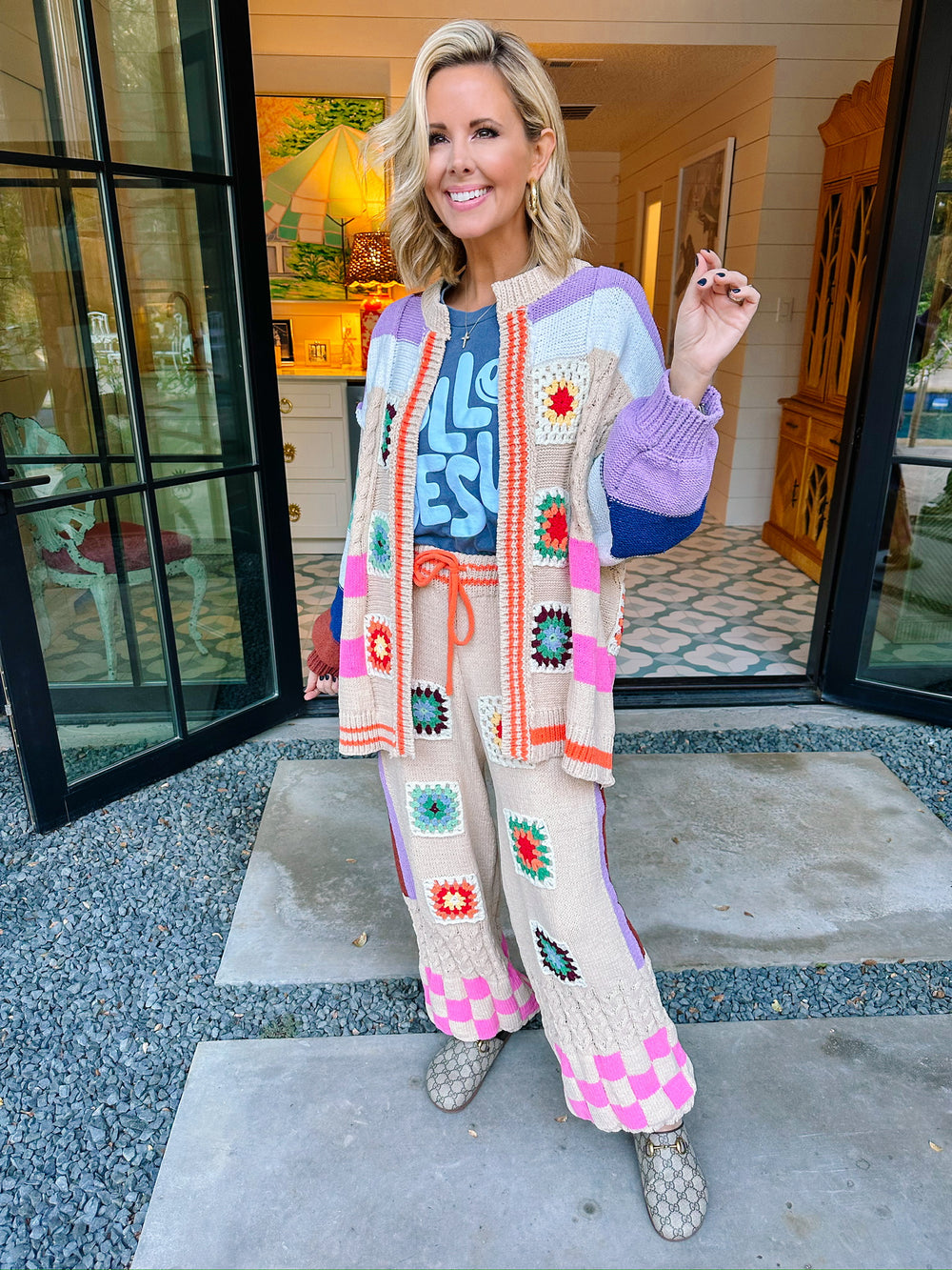 HAPPY DAYS CROCHET PANT SET - TAN