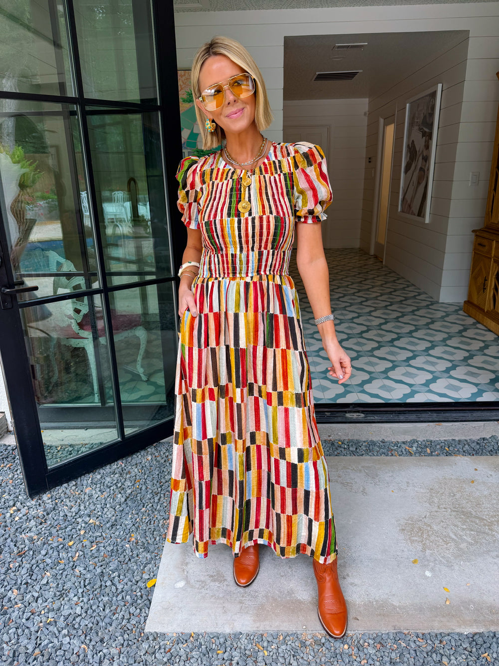 IT FALLS INTO PLACE SMOCKED MIDI DRESS