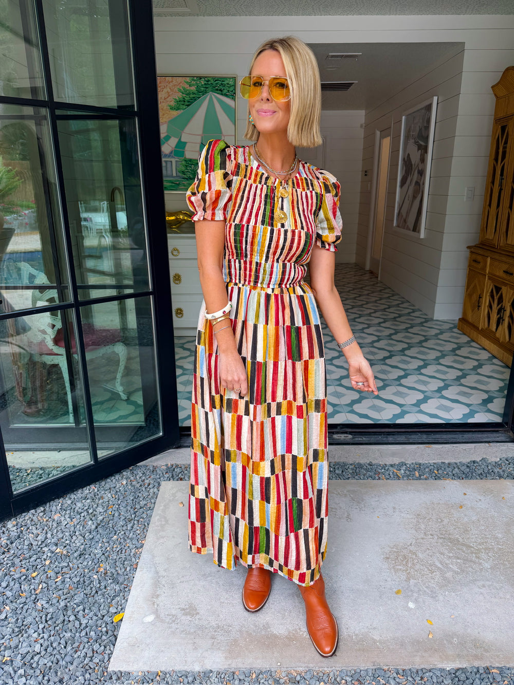 IT FALLS INTO PLACE SMOCKED MIDI DRESS