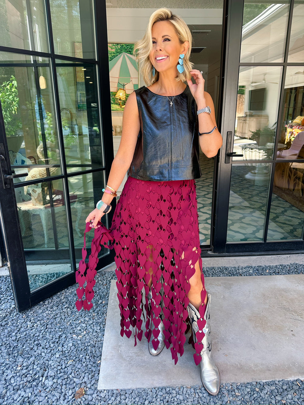 HEARTFELT FRINGE SKIRT - WINE